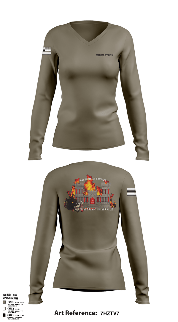 Women's Long Sleeve Vneck Shirt, 3rd Platoon, Army, Teamtime, Team time, sublimation, custom sports apparel, team uniforms, spirit wear, spiritwear, sports uniforms, custom shirts, team store, custom team store, fundraiser sports, apparel fundraiser