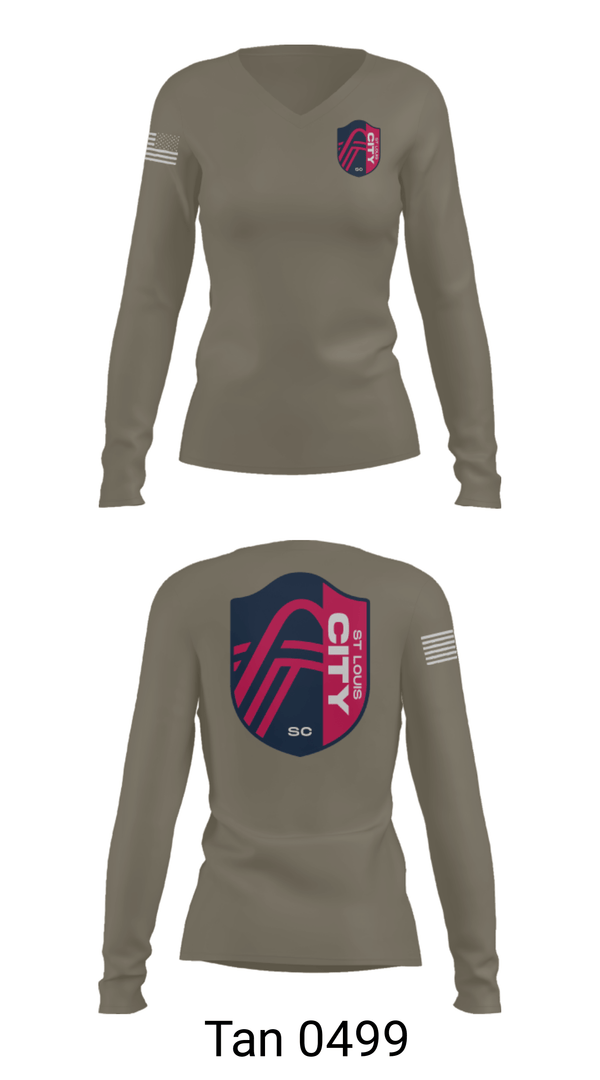 Women's Long Sleeve Vneck Shirt, , Army, Teamtime, Team time, sublimation, custom sports apparel, team uniforms, spirit wear, spiritwear, sports uniforms, custom shirts, team store, custom team store, fundraiser sports, apparel fundraiser