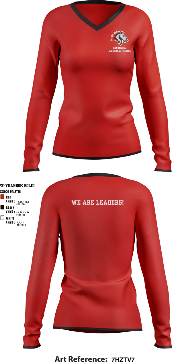 Women's Long Sleeve Vneck Shirt, San Miguel Elementary School, , Teamtime, Team time, sublimation, custom sports apparel, team uniforms, spirit wear, spiritwear, sports uniforms, custom shirts, team store, custom team store, fundraiser sports, apparel fundraiser