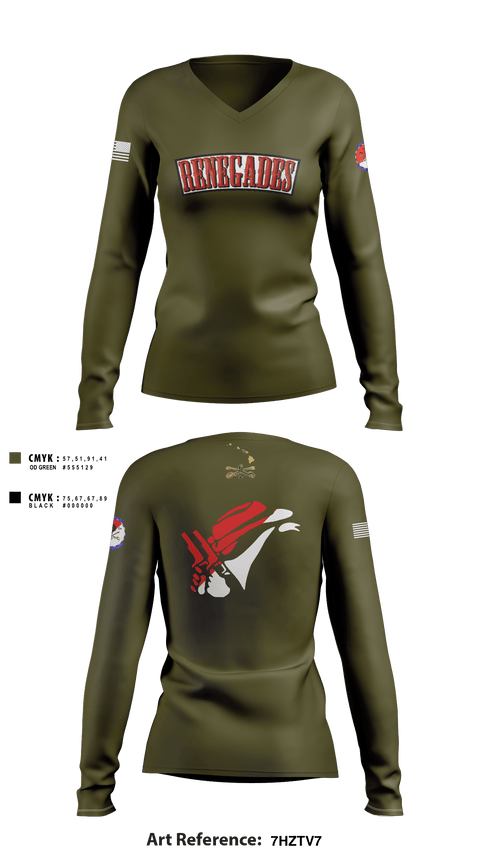 Women's Long Sleeve Vneck Shirt, 2-6 Cav Alpha troop Renegades, Army, Teamtime, Team time, sublimation, custom sports apparel, team uniforms, spirit wear, spiritwear, sports uniforms, custom shirts, team store, custom team store, fundraiser sports, apparel fundraiser