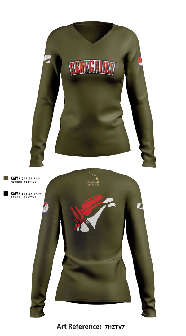 Women's Long Sleeve Vneck Shirt, 2-6 Cav Alpha troop Renegades, Army, Teamtime, Team time, sublimation, custom sports apparel, team uniforms, spirit wear, spiritwear, sports uniforms, custom shirts, team store, custom team store, fundraiser sports, apparel fundraiser
