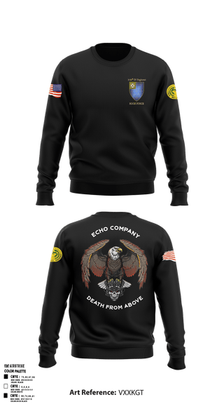 Crew Neck Sweatshirt, E Co 3-34 IN REG “Death from above”, Army, Teamtime, Team time, sublimation, custom sports apparel, team uniforms, spirit wear, spiritwear, sports uniforms, custom shirts, team store, custom team store, fundraiser sports, apparel fundraiser