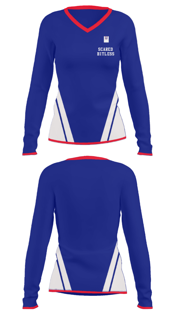 Women's Long Sleeve Vneck Shirt, Scared Hitless, Softball, Teamtime, Team time, sublimation, custom sports apparel, team uniforms, spirit wear, spiritwear, sports uniforms, custom shirts, team store, custom team store, fundraiser sports, apparel fundraiser