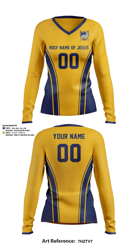 Women's Long Sleeve Vneck Shirt, Holy Name Of Jesus School, Spirit Store, Teamtime, Team time, sublimation, custom sports apparel, team uniforms, spirit wear, spiritwear, sports uniforms, custom shirts, team store, custom team store, fundraiser sports, apparel fundraiser