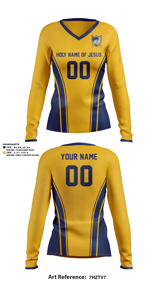 Women's Long Sleeve Vneck Shirt, Holy Name Of Jesus School, Spirit Store, Teamtime, Team time, sublimation, custom sports apparel, team uniforms, spirit wear, spiritwear, sports uniforms, custom shirts, team store, custom team store, fundraiser sports, apparel fundraiser