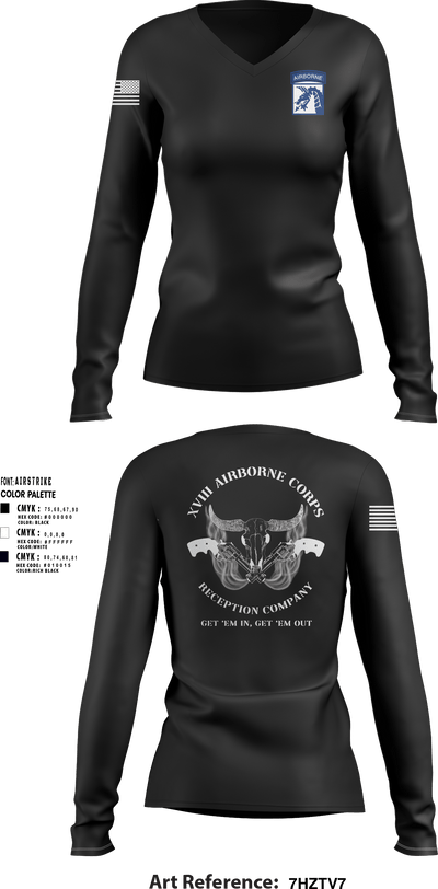XVIII AIRBORNE CORPS RECEPTION COMPANY 60153280 Women's Long Sleeve V-neck Shirt - 1