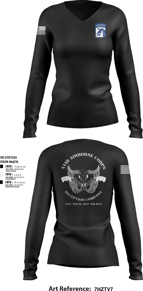 Women's Long Sleeve Vneck Shirt, XVIII AIRBORNE CORPS RECEPTION COMPANY, Army, Teamtime, Team time, sublimation, custom sports apparel, team uniforms, spirit wear, spiritwear, sports uniforms, custom shirts, team store, custom team store, fundraiser sports, apparel fundraiser