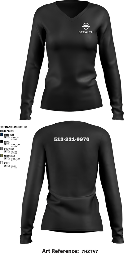 Stealth customs 84323734 Women's Long Sleeve V-neck Shirt - 10
