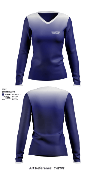 Women's Long Sleeve Vneck Shirt, Richard T Stank Middle School, Spirit Store, Teamtime, Team time, sublimation, custom sports apparel, team uniforms, spirit wear, spiritwear, sports uniforms, custom shirts, team store, custom team store, fundraiser sports, apparel fundraiser