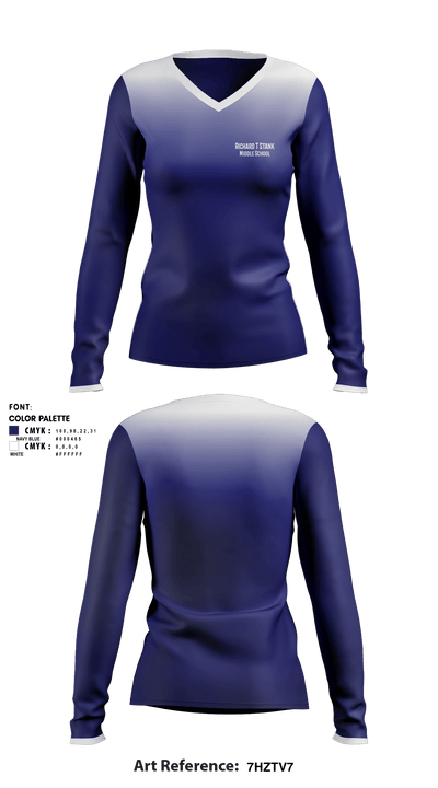 Richard T Stank Middle School 34647869 Women's Long Sleeve V-neck Shirt - 1