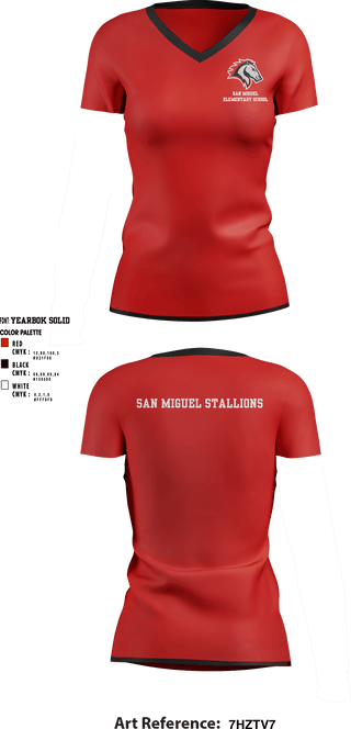 Women's Short Sleeve Vneck Shirt, San Miguel Elementary School, , Teamtime, Team time, sublimation, custom sports apparel, team uniforms, spirit wear, spiritwear, sports uniforms, custom shirts, team store, custom team store, fundraiser sports, apparel fundraiser