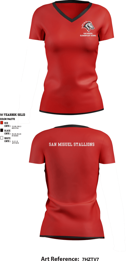 Women's Short Sleeve Vneck Shirt, San Miguel Elementary School, , Teamtime, Team time, sublimation, custom sports apparel, team uniforms, spirit wear, spiritwear, sports uniforms, custom shirts, team store, custom team store, fundraiser sports, apparel fundraiser