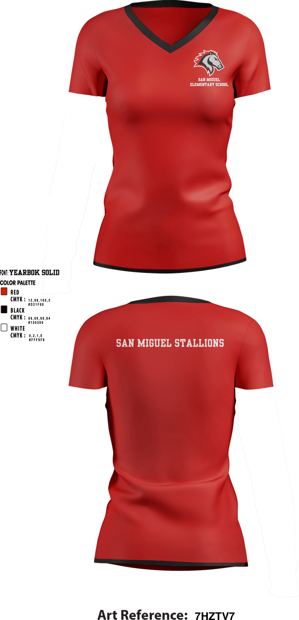 Women's Short Sleeve Vneck Shirt, San Miguel Elementary School, , Teamtime, Team time, sublimation, custom sports apparel, team uniforms, spirit wear, spiritwear, sports uniforms, custom shirts, team store, custom team store, fundraiser sports, apparel fundraiser