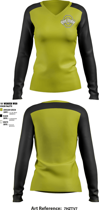 Women's Long Sleeve Vneck Shirt, Okemah High School, Spirit Store, Teamtime, Team time, sublimation, custom sports apparel, team uniforms, spirit wear, spiritwear, sports uniforms, custom shirts, team store, custom team store, fundraiser sports, apparel fundraiser