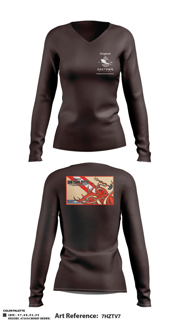 Women's Long Sleeve Vneck Shirt, Original Oaktown Divers, , Teamtime, Team time, sublimation, custom sports apparel, team uniforms, spirit wear, spiritwear, sports uniforms, custom shirts, team store, custom team store, fundraiser sports, apparel fundraiser