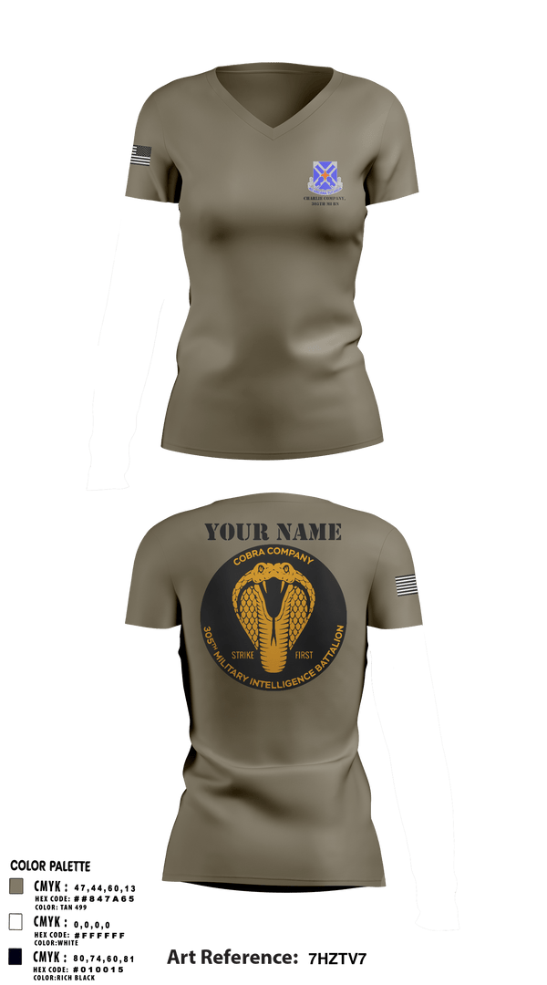 Women's Short Sleeve Vneck Shirt, Charlie Company, 305th MI BN, , Teamtime, Team time, sublimation, custom sports apparel, team uniforms, spirit wear, spiritwear, sports uniforms, custom shirts, team store, custom team store, fundraiser sports, apparel fundraiser