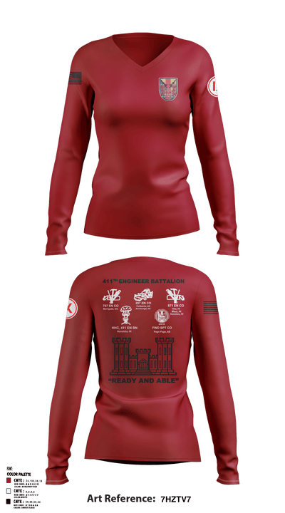 411th Engineer Battalion 54213256 Women's Long Sleeve V-neck Shirt - 14