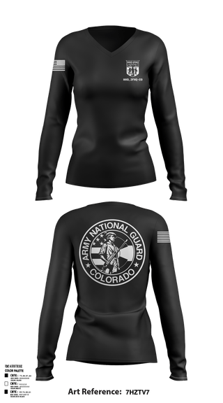 Women's Long Sleeve Vneck Shirt, HHD, JFHQ-COARNG, National Guard, Teamtime, Team time, sublimation, custom sports apparel, team uniforms, spirit wear, spiritwear, sports uniforms, custom shirts, team store, custom team store, fundraiser sports, apparel fundraiser