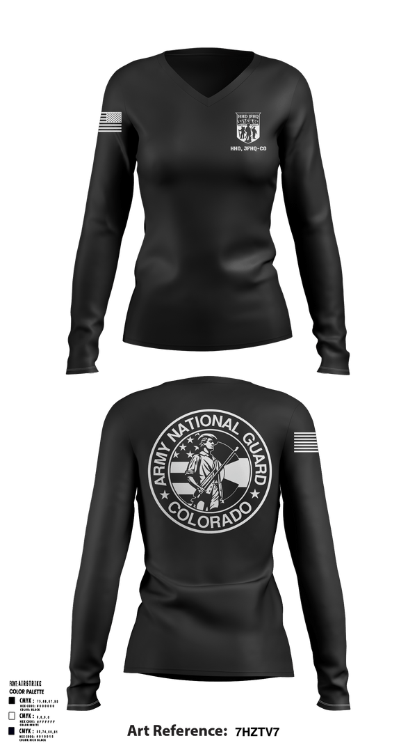 Women's Long Sleeve Vneck Shirt, HHD, JFHQ-COARNG, National Guard, Teamtime, Team time, sublimation, custom sports apparel, team uniforms, spirit wear, spiritwear, sports uniforms, custom shirts, team store, custom team store, fundraiser sports, apparel fundraiser
