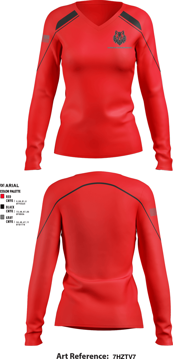 Women's Long Sleeve Vneck Shirt, Ragnarok Ordnance Works, , Teamtime, Team time, sublimation, custom sports apparel, team uniforms, spirit wear, spiritwear, sports uniforms, custom shirts, team store, custom team store, fundraiser sports, apparel fundraiser