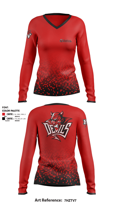 East Valley High School 74711750 Women's Long Sleeve V-neck Shirt - 1