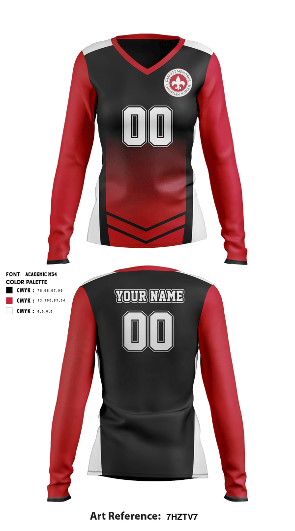 Women's Long Sleeve Vneck Shirt, Garrett Memorial Christian School Volleyball, Women's Volleyball, Teamtime, Team time, sublimation, custom sports apparel, team uniforms, spirit wear, spiritwear, sports uniforms, custom shirts, team store, custom team store, fundraiser sports, apparel fundraiser