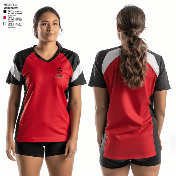 Women's Short Sleeve Vneck Shirt, San Jon High School Volleyball, Women's Volleyball, Teamtime, Team time, sublimation, custom sports apparel, team uniforms, spirit wear, spiritwear, sports uniforms, custom shirts, team store, custom team store, fundraiser sports, apparel fundraiser