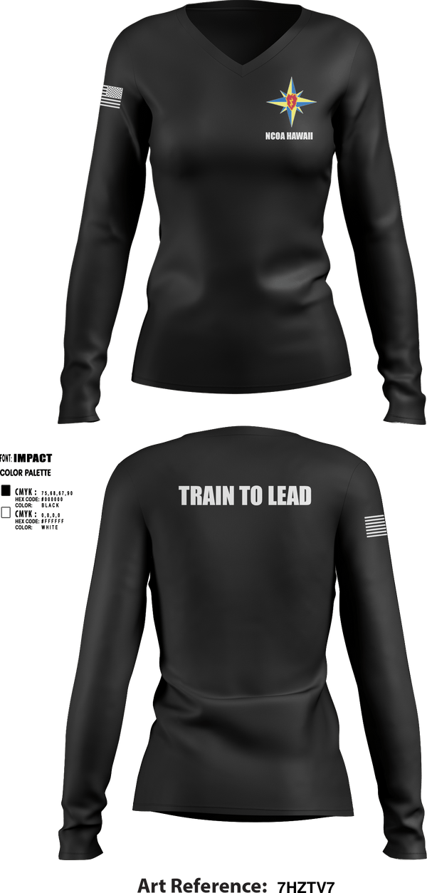 Women's Long Sleeve Vneck Shirt, NCOA Hawaii, Army, Teamtime, Team time, sublimation, custom sports apparel, team uniforms, spirit wear, spiritwear, sports uniforms, custom shirts, team store, custom team store, fundraiser sports, apparel fundraiser
