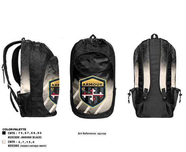 Gear Bag, Baltimore Amour, Men's Soccer, Teamtime, Team time, sublimation, custom sports apparel, team uniforms, spirit wear, spiritwear, sports uniforms, custom shirts, team store, custom team store, fundraiser sports, apparel fundraiser