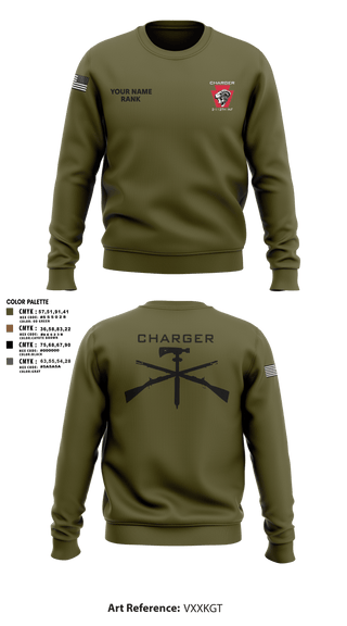 Crew Neck Sweatshirt, Charger Co. / 2-112th Infantry Battalion, National Guard, Teamtime, Team time, sublimation, custom sports apparel, team uniforms, spirit wear, spiritwear, sports uniforms, custom shirts, team store, custom team store, fundraiser sports, apparel fundraiser