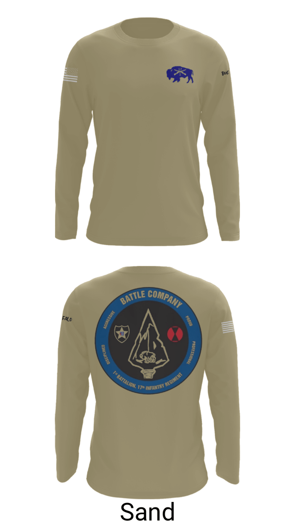 Long Sleeve Performance Shirt, Battle company 1-17IN, Army, Teamtime, Team time, sublimation, custom sports apparel, team uniforms, spirit wear, spiritwear, sports uniforms, custom shirts, team store, custom team store, fundraiser sports, apparel fundraiser