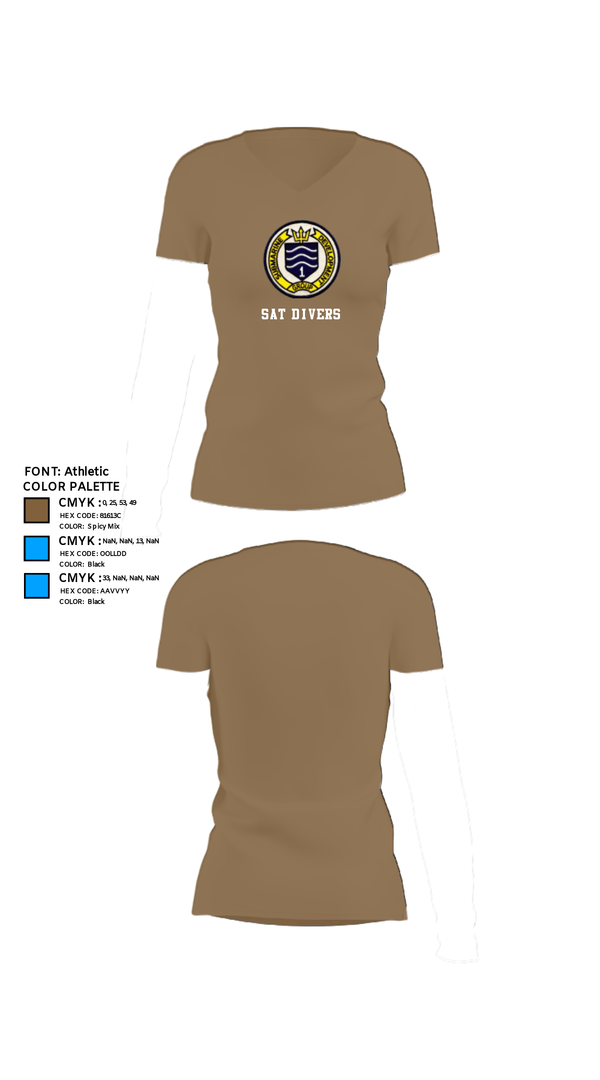 Women's Short Sleeve Vneck Shirt, SAT DIVERS, Navy, Teamtime, Team time, sublimation, custom sports apparel, team uniforms, spirit wear, spiritwear, sports uniforms, custom shirts, team store, custom team store, fundraiser sports, apparel fundraiser
