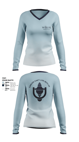 Women's Long Sleeve Vneck Shirt, Wilcox Communities Pelotonia, Cycling, Teamtime, Team time, sublimation, custom sports apparel, team uniforms, spirit wear, spiritwear, sports uniforms, custom shirts, team store, custom team store, fundraiser sports, apparel fundraiser