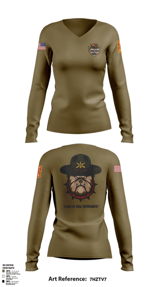 Women's Long Sleeve Vneck Shirt, Bravo Bulldawgs, Army, Teamtime, Team time, sublimation, custom sports apparel, team uniforms, spirit wear, spiritwear, sports uniforms, custom shirts, team store, custom team store, fundraiser sports, apparel fundraiser