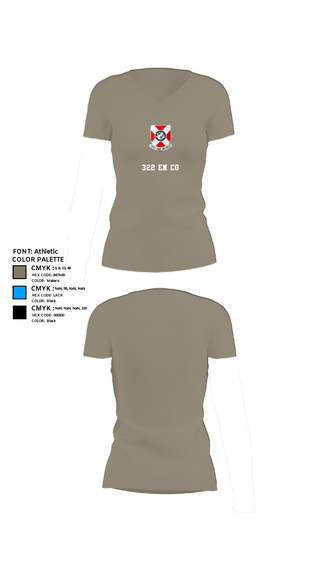 Women's Short Sleeve Vneck Shirt, 322 EN CO, Army, Teamtime, Team time, sublimation, custom sports apparel, team uniforms, spirit wear, spiritwear, sports uniforms, custom shirts, team store, custom team store, fundraiser sports, apparel fundraiser