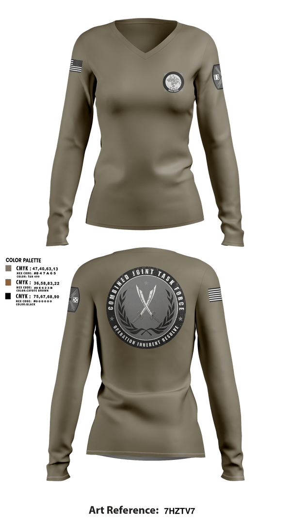 Women's Long Sleeve Vneck Shirt, 65th FAB, Army, Teamtime, Team time, sublimation, custom sports apparel, team uniforms, spirit wear, spiritwear, sports uniforms, custom shirts, team store, custom team store, fundraiser sports, apparel fundraiser
