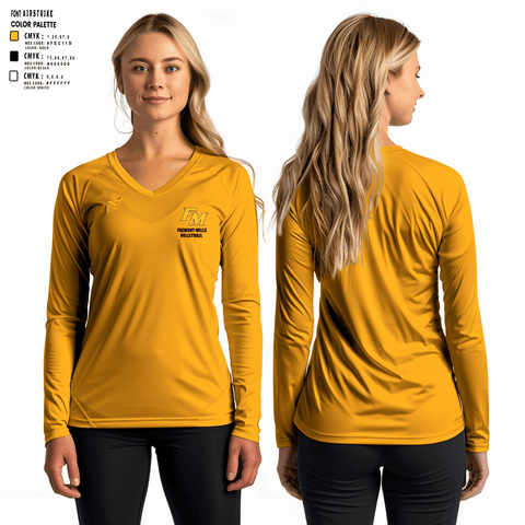 Women's Long Sleeve Vneck Shirt, Fremont-Mills High School Volleyball, Women's Volleyball, Teamtime, Team time, sublimation, custom sports apparel, team uniforms, spirit wear, spiritwear, sports uniforms, custom shirts, team store, custom team store, fundraiser sports, apparel fundraiser