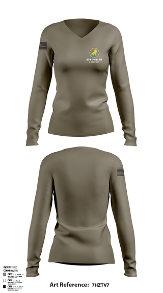 Women's Long Sleeve Vneck Shirt, Ape Polish-Service, , Teamtime, Team time, sublimation, custom sports apparel, team uniforms, spirit wear, spiritwear, sports uniforms, custom shirts, team store, custom team store, fundraiser sports, apparel fundraiser