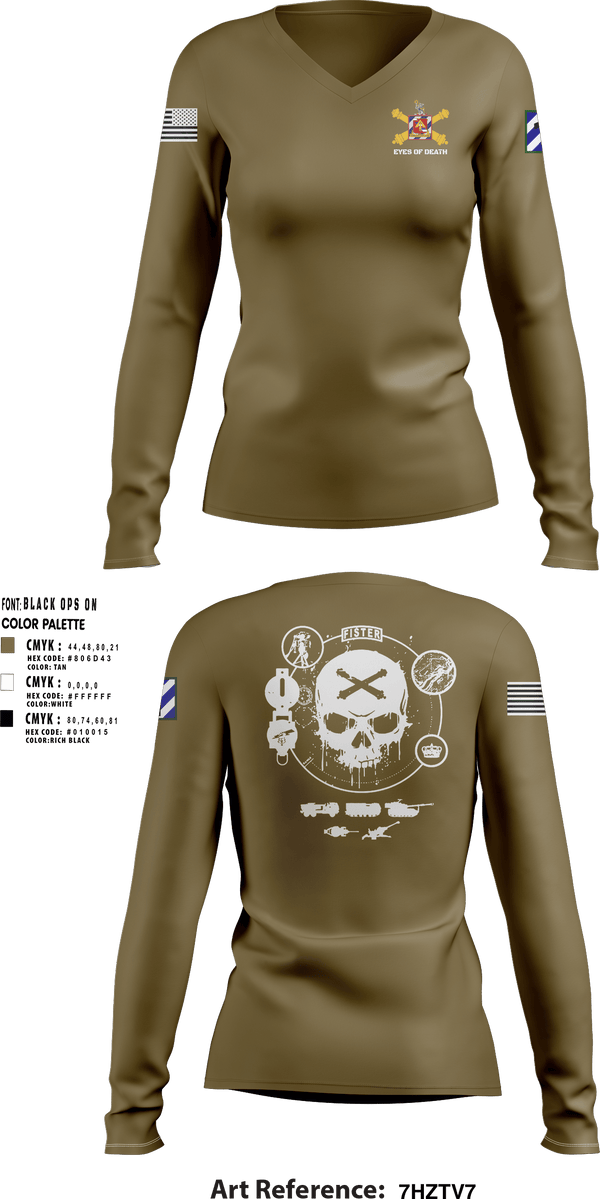 Women's Long Sleeve Vneck Shirt, 1-41 FA, Army, Teamtime, Team time, sublimation, custom sports apparel, team uniforms, spirit wear, spiritwear, sports uniforms, custom shirts, team store, custom team store, fundraiser sports, apparel fundraiser
