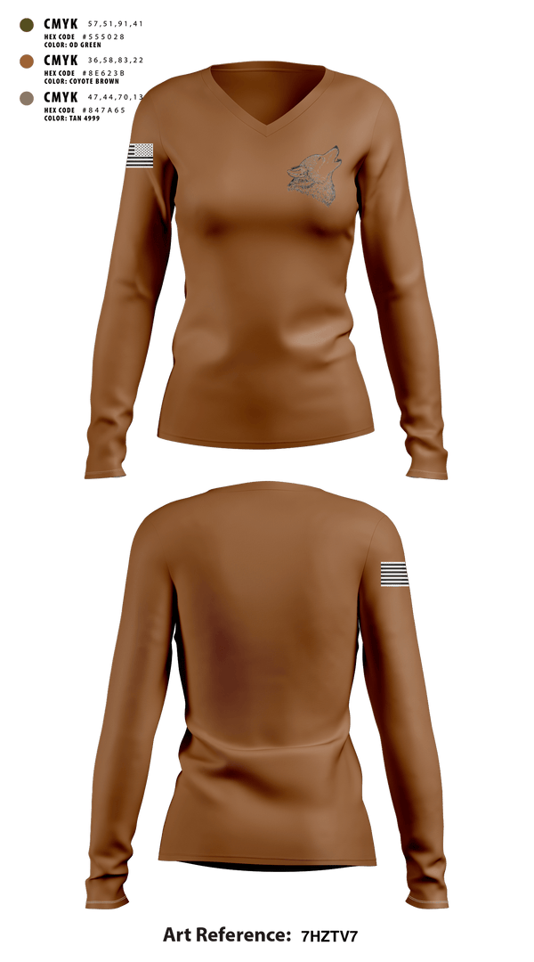 Women's Long Sleeve Vneck Shirt, Dirty Dawgz, National Guard, Teamtime, Team time, sublimation, custom sports apparel, team uniforms, spirit wear, spiritwear, sports uniforms, custom shirts, team store, custom team store, fundraiser sports, apparel fundraiser