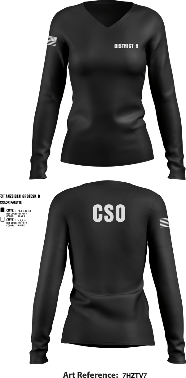 Women's Long Sleeve Vneck Shirt, District 5 CSO, Police, Teamtime, Team time, sublimation, custom sports apparel, team uniforms, spirit wear, spiritwear, sports uniforms, custom shirts, team store, custom team store, fundraiser sports, apparel fundraiser