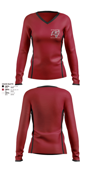 Women's Long Sleeve Vneck Shirt, East Bay Buccaneers Youth Football & Cheerleading, Football, Teamtime, Team time, sublimation, custom sports apparel, team uniforms, spirit wear, spiritwear, sports uniforms, custom shirts, team store, custom team store, fundraiser sports, apparel fundraiser
