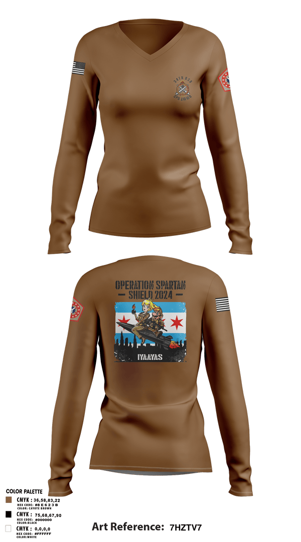 Women's Long Sleeve Vneck Shirt, 34th DSB, Army, Teamtime, Team time, sublimation, custom sports apparel, team uniforms, spirit wear, spiritwear, sports uniforms, custom shirts, team store, custom team store, fundraiser sports, apparel fundraiser
