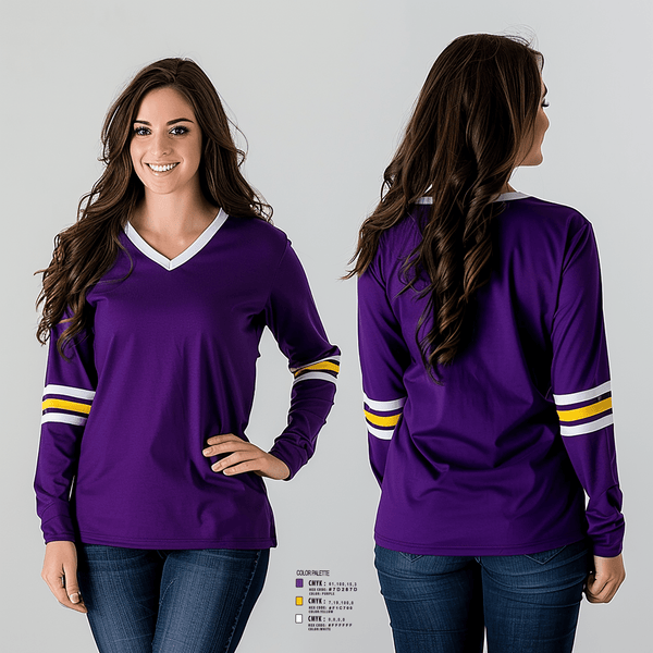 Women's Long Sleeve Vneck Shirt, Norwalk Girls Flag Football, Football, Teamtime, Team time, sublimation, custom sports apparel, team uniforms, spirit wear, spiritwear, sports uniforms, custom shirts, team store, custom team store, fundraiser sports, apparel fundraiser