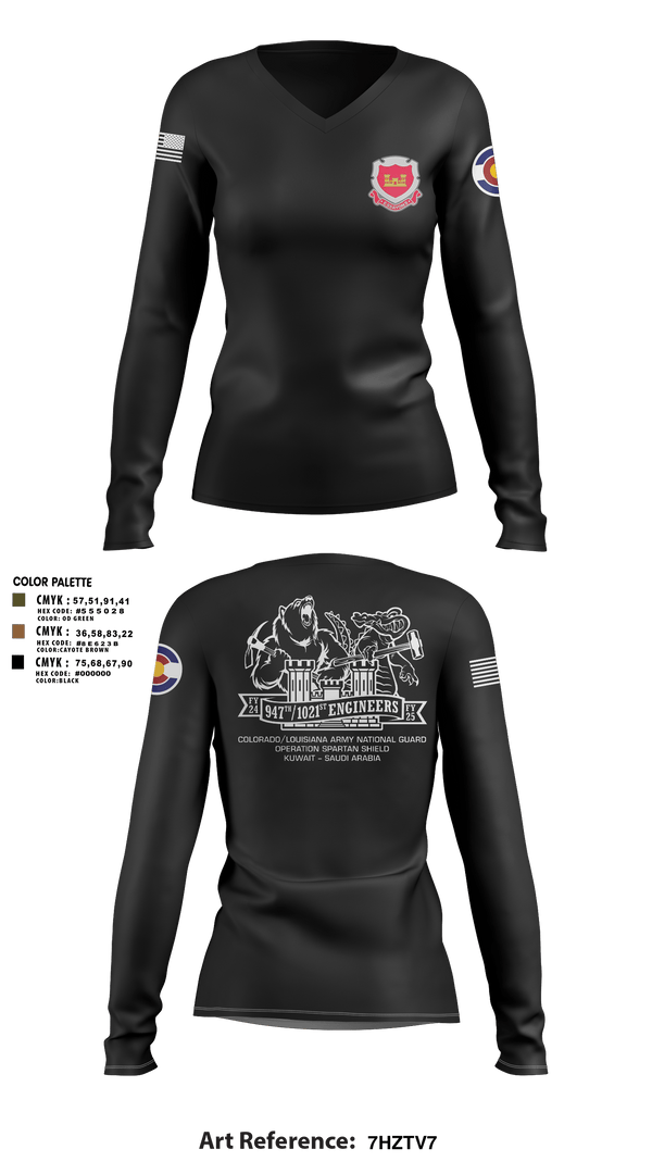 Women's Long Sleeve Vneck Shirt, 947th EVCC, , Teamtime, Team time, sublimation, custom sports apparel, team uniforms, spirit wear, spiritwear, sports uniforms, custom shirts, team store, custom team store, fundraiser sports, apparel fundraiser