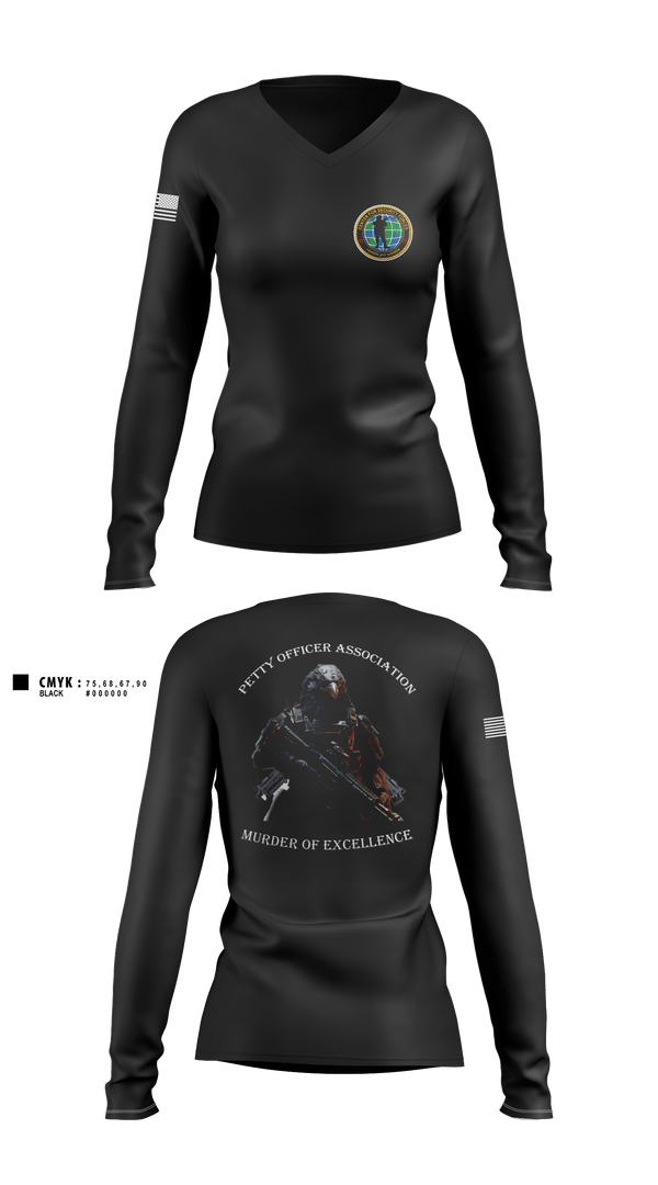 Women's Long Sleeve Vneck Shirt, Center for Security Forces Detachment Chesapeake, Navy, Teamtime, Team time, sublimation, custom sports apparel, team uniforms, spirit wear, spiritwear, sports uniforms, custom shirts, team store, custom team store, fundraiser sports, apparel fundraiser