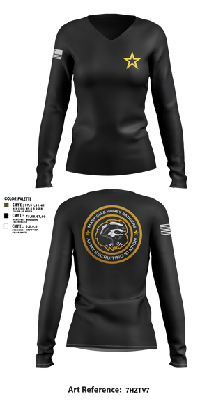 Women's Long Sleeve Vneck Shirt, Maryville Honeybadger, Army, Teamtime, Team time, sublimation, custom sports apparel, team uniforms, spirit wear, spiritwear, sports uniforms, custom shirts, team store, custom team store, fundraiser sports, apparel fundraiser
