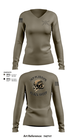Women's Long Sleeve Vneck Shirt, Delta company 114, Army, Teamtime, Team time, sublimation, custom sports apparel, team uniforms, spirit wear, spiritwear, sports uniforms, custom shirts, team store, custom team store, fundraiser sports, apparel fundraiser