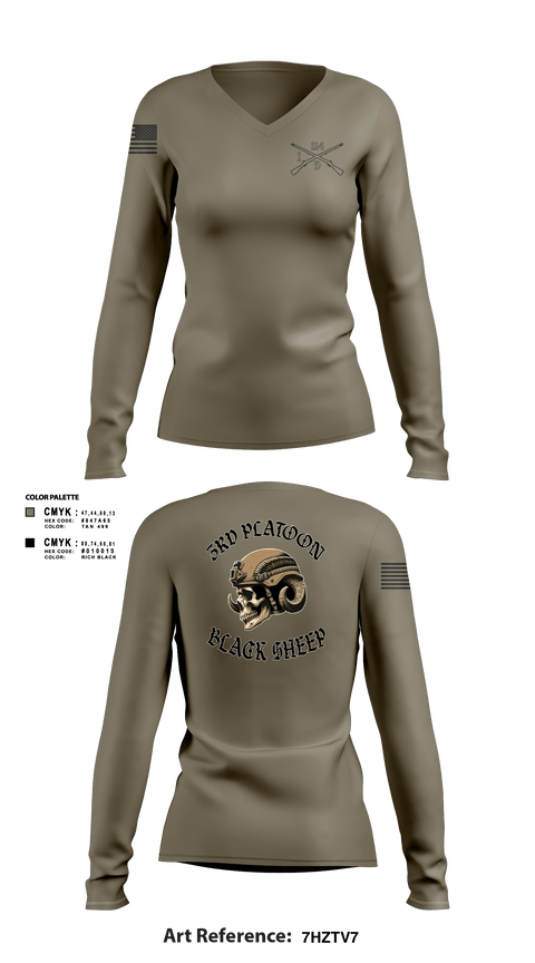 Women's Long Sleeve Vneck Shirt, Delta company 114, Army, Teamtime, Team time, sublimation, custom sports apparel, team uniforms, spirit wear, spiritwear, sports uniforms, custom shirts, team store, custom team store, fundraiser sports, apparel fundraiser