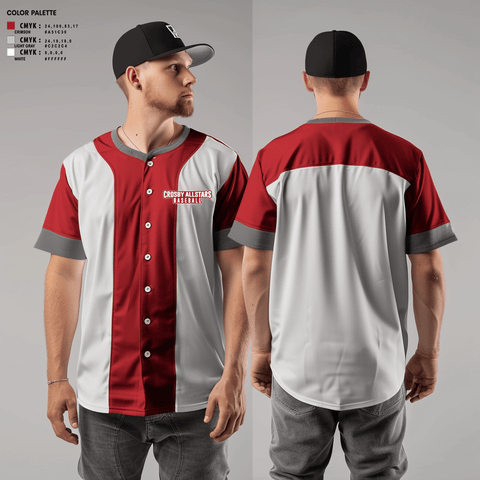 Full Button Baseball Jersey, Crosby Allstars, Baseball, Teamtime, Team time, sublimation, custom sports apparel, team uniforms, spirit wear, spiritwear, sports uniforms, custom shirts, team store, custom team store, fundraiser sports, apparel fundraiser